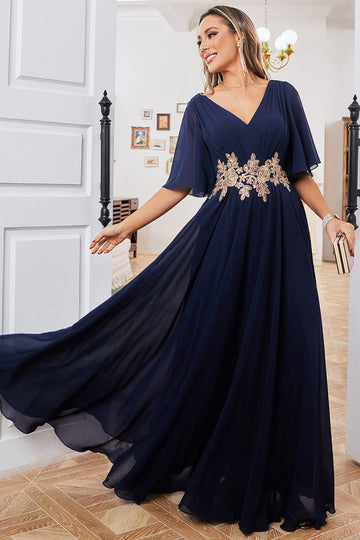 Granatowa Kształcie Litery A Szyfon Długa Sukienka Na Wesele